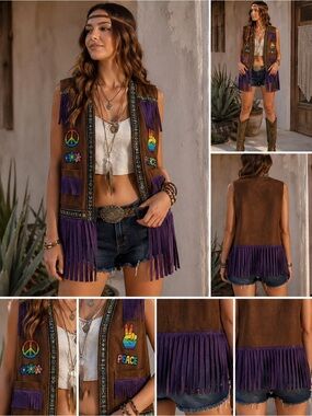 Forum Boho Fringe Vest Festival Hippie Western Coachella Peace One Size